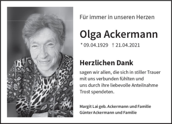 Traueranzeige von Olga Ackermann von vrm-trauer