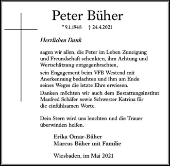 Traueranzeige von Peter Büher von vrm-trauer