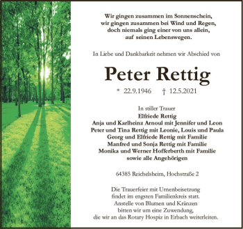 Traueranzeige von Peter Rettig von vrm-trauer