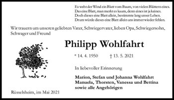 Traueranzeige von Philipp Wohlfahrt von vrm-trauer