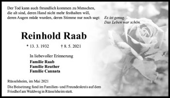 Traueranzeige von Reinhold Raab von vrm-trauer