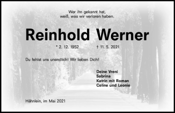 Traueranzeige von Reinhold Werner von vrm-trauer