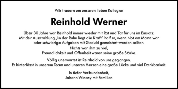 Traueranzeige von Reinhold Werner von vrm-trauer