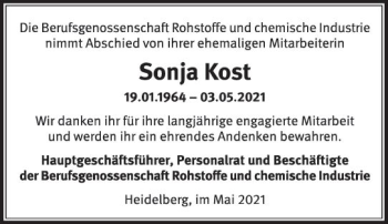 Traueranzeige von Sonja Kost von vrm-trauer
