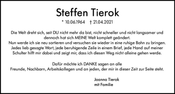 Traueranzeige von Steffen Tierok von vrm-trauer