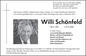 Traueranzeige von Willi Schönfeld von vrm-trauer