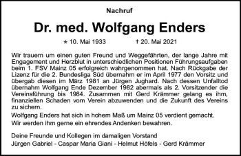 Traueranzeige von Wolfgang Enders von vrm-trauer