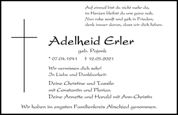 Traueranzeige von Adelheid Erler von vrm-trauer