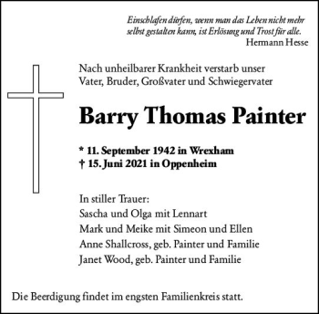 Traueranzeige von Barry Thomas Painter von vrm-trauer