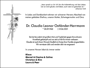 Traueranzeige von Claudia Leonor Ostländer-Herrmann von vrm-trauer