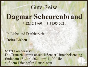 Traueranzeige von Dagmar Scheurenbrand von vrm-trauer