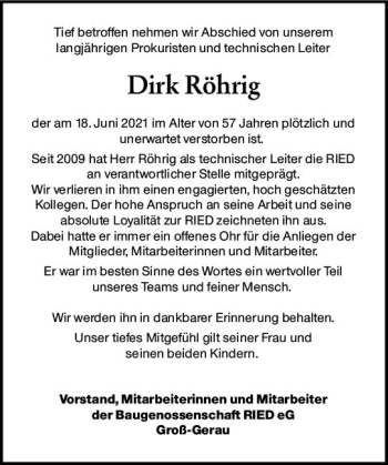 Traueranzeige von Dirk Röhrig von vrm-trauer