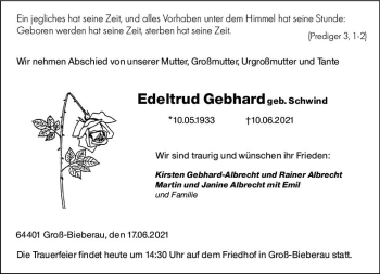 Traueranzeige von Edeltrud Gebhard von vrm-trauer