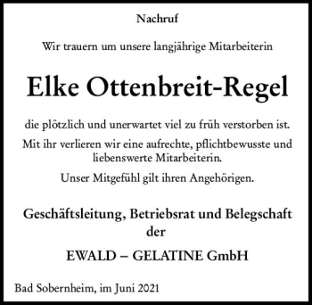Traueranzeige von Elke Ottenbreit-Regel von vrm-trauer