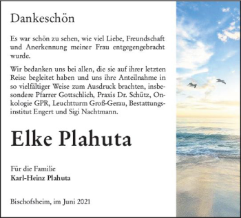 Traueranzeige von Elke Plahuta von vrm-trauer