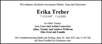 Traueranzeige von Erika Treber von vrm-trauer