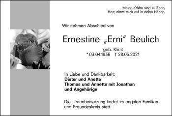 Traueranzeige von Ernestine  Beulich von vrm-trauer