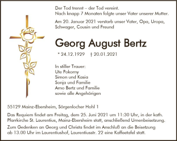 Traueranzeige von Georg August Bertz von vrm-trauer