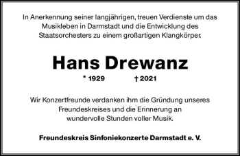 Traueranzeige von Hans Drewanz von vrm-trauer