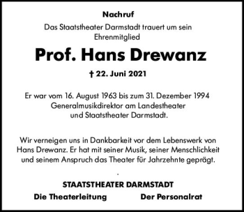 Traueranzeige von Hans Drewanz von vrm-trauer