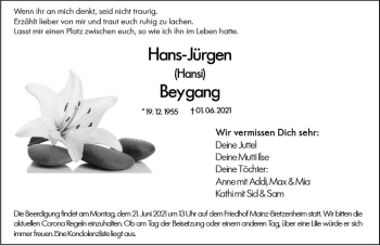 Traueranzeige von Hans-Jürgen Beygang von vrm-trauer