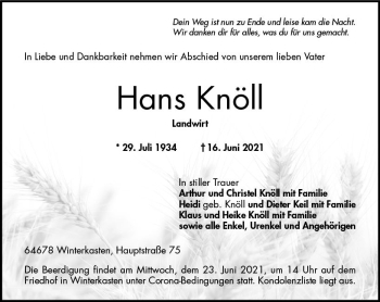 Traueranzeige von Hans Knöll von vrm-trauer
