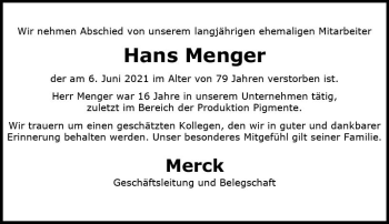 Traueranzeige von Hans Menger von vrm-trauer