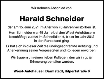 Traueranzeige von Harald Schneider von vrm-trauer
