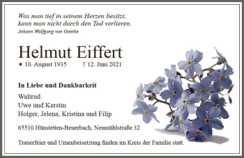 Traueranzeige von Helmut Eiffert von vrm-trauer