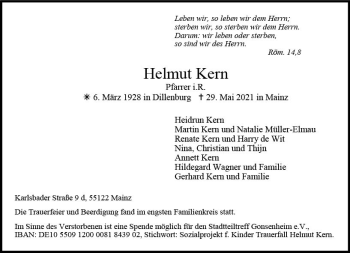 Traueranzeige von Helmut Kern von vrm-trauer