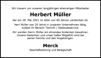Traueranzeige von Herbert Müller von vrm-trauer