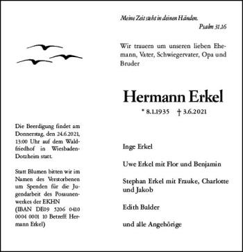 Traueranzeige von Hermann Erkel von vrm-trauer