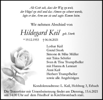 Traueranzeige von Hildegard Keil von vrm-trauer