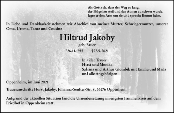 Traueranzeige von Hiltrud Jakoby von vrm-trauer