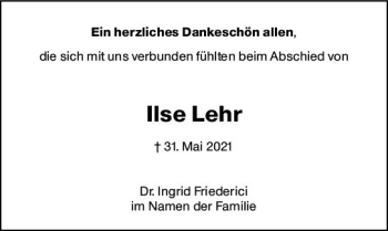 Traueranzeige von Ilse Lehr von vrm-trauer