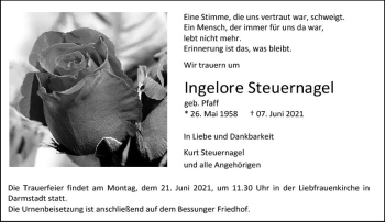 Traueranzeige von Ingelore Steuernagel von vrm-trauer