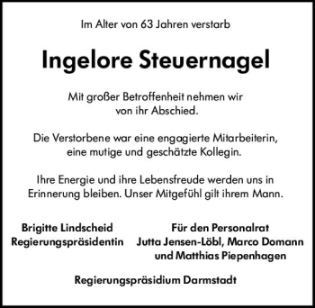 Traueranzeige von Ingelore Steuernagel von vrm-trauer