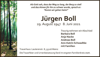 Traueranzeige von Jürgen Boll von vrm-trauer
