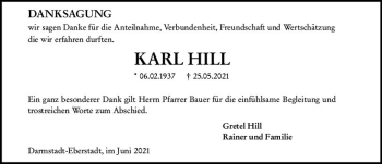 Traueranzeige von Karl Hill von vrm-trauer