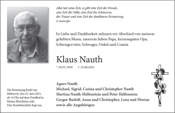 Traueranzeige von Klaus Nauth von vrm-trauer