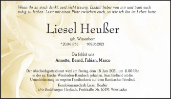 Traueranzeige von Liesel Heußer von vrm-trauer