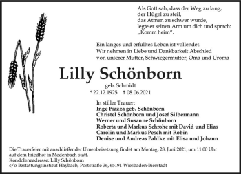 Traueranzeige von Lilly Schönborn von vrm-trauer