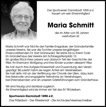 Traueranzeige von Maria Schmitt von vrm-trauer