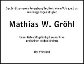 Traueranzeige von Mathias W. Gröhl von vrm-trauer