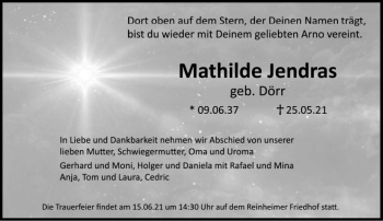 Traueranzeige von Mathilde Jendras von vrm-trauer