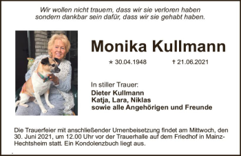 Traueranzeige von Monika Kullmann von vrm-trauer