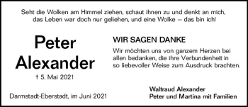 Traueranzeige von Peter Alexander von vrm-trauer