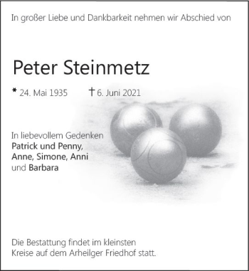 Traueranzeige von Peter Steinmetz von vrm-trauer
