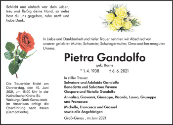 Traueranzeige von Pietra Gandolfo von vrm-trauer