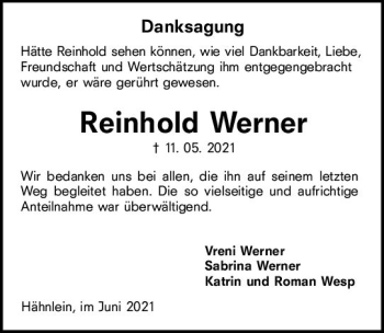 Traueranzeige von Reinhold Werner von vrm-trauer